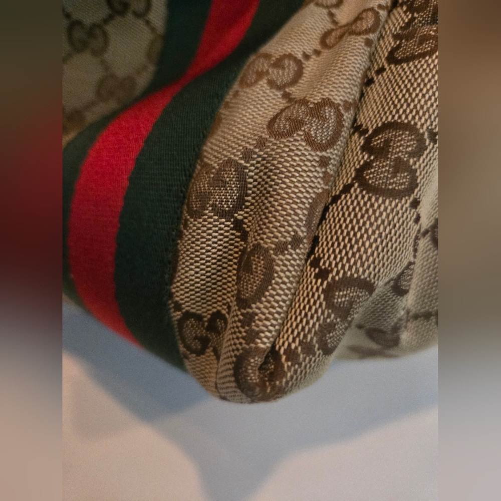 GUCCI Tote Bag Jolie Vintage Sherry Line Brown Canvas Classic Red Green Stripes - Picture 16 of 16